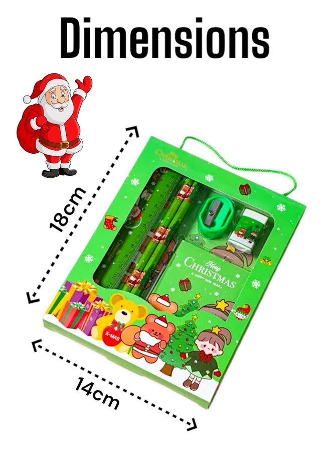 AMANVANI 6-in-1 Kids Stationery Kit - Christmas Theme Pencil, Eraser, Diary, Ruler, Sharpener - Return Gifts (4pcs) - Image 5